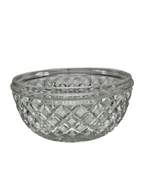 Vintage Cut Glass Crystal Serving Bowl Diamond Pattern Heavy Pressed Glass